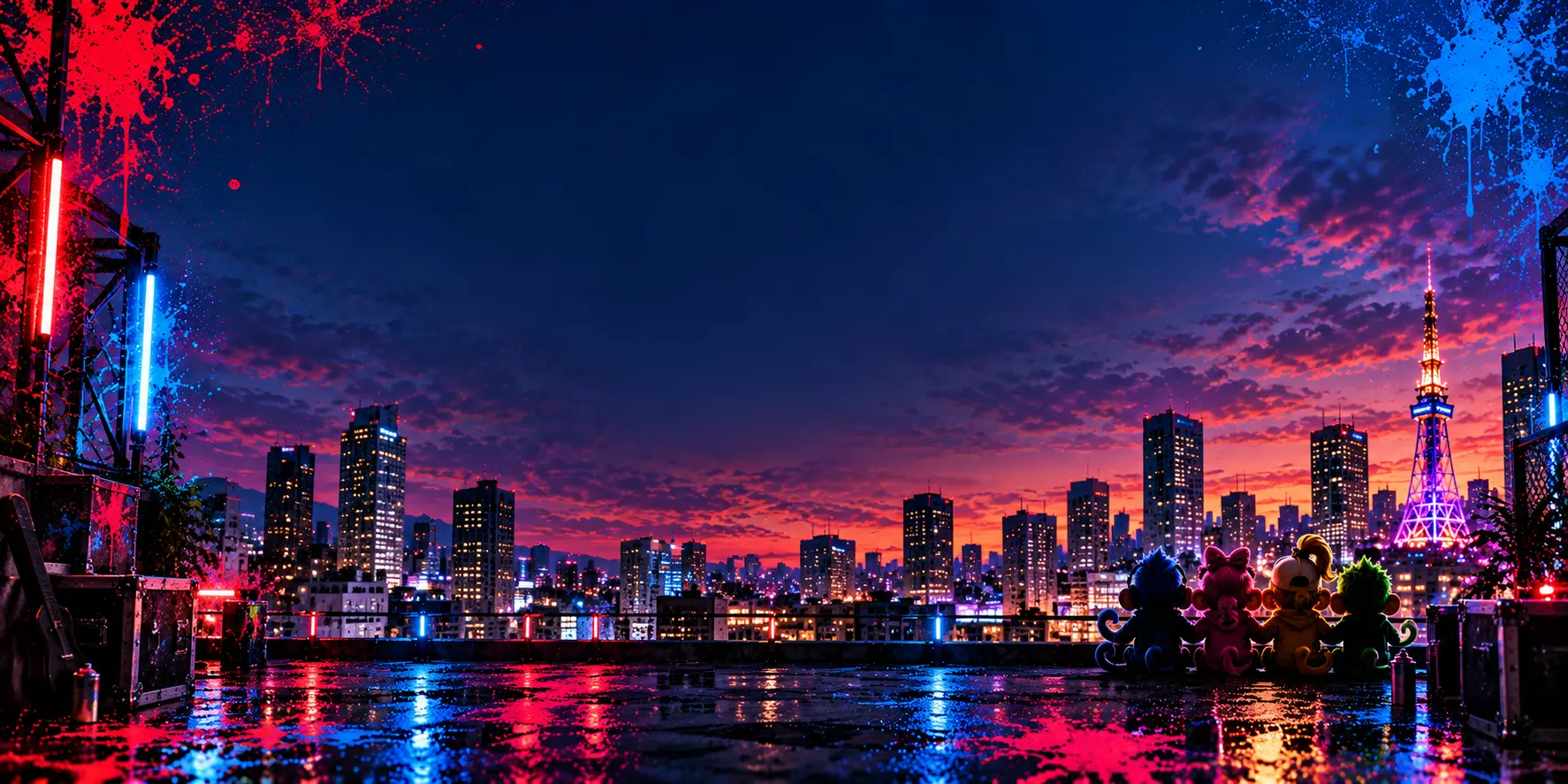 The HSD characters looking across the Nagoya skyline